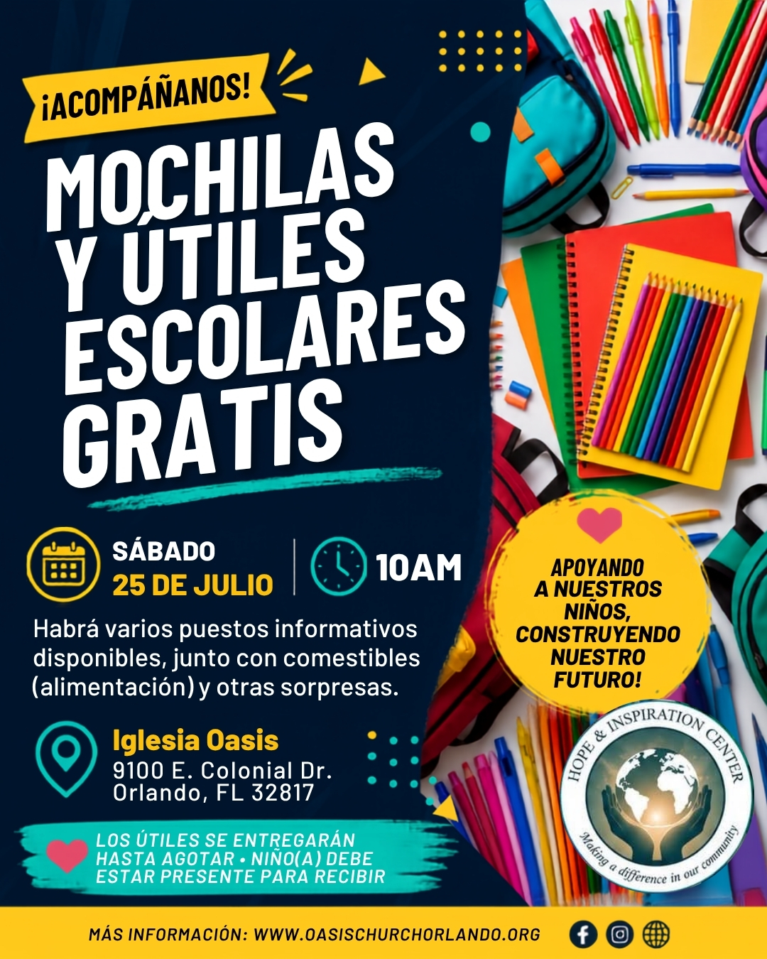Mochilas y Útiles Escolares Gratis • Iglesia Oasis