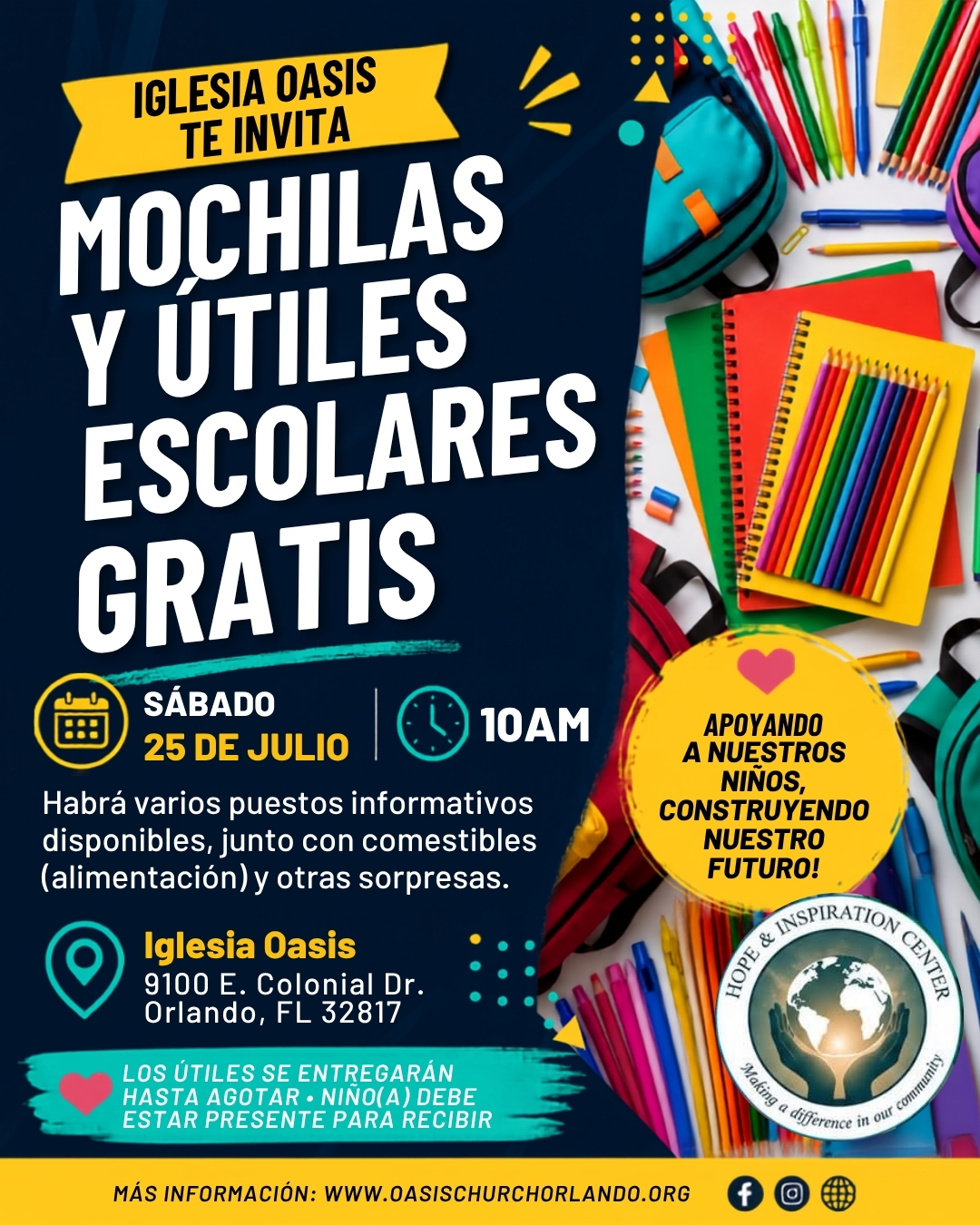 Mochilas y Útiles Escolares Gratis • Iglesia Oasis